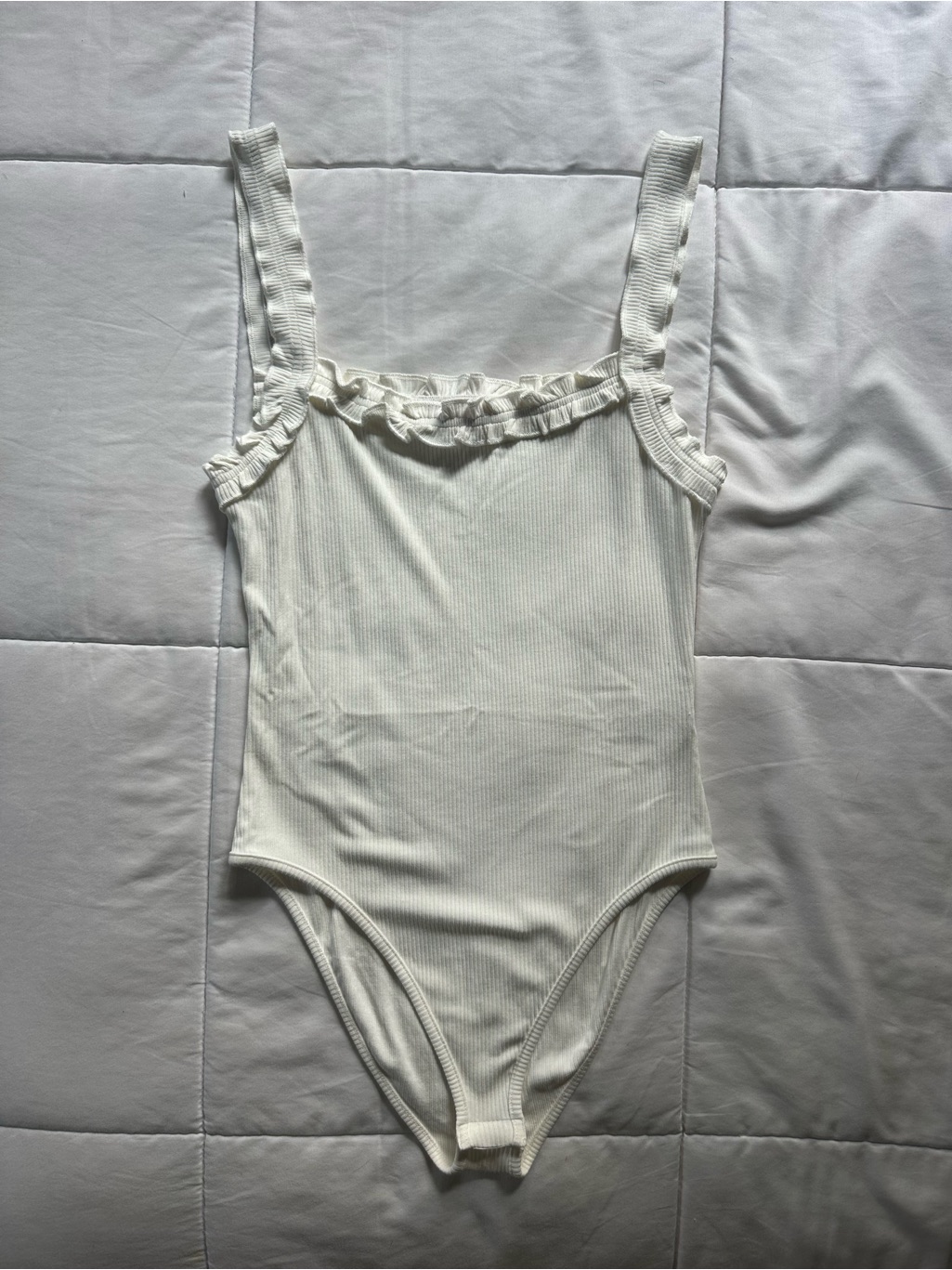 Pink Lily All In A Day Ivory Ruffle Detail Bodysuit Small